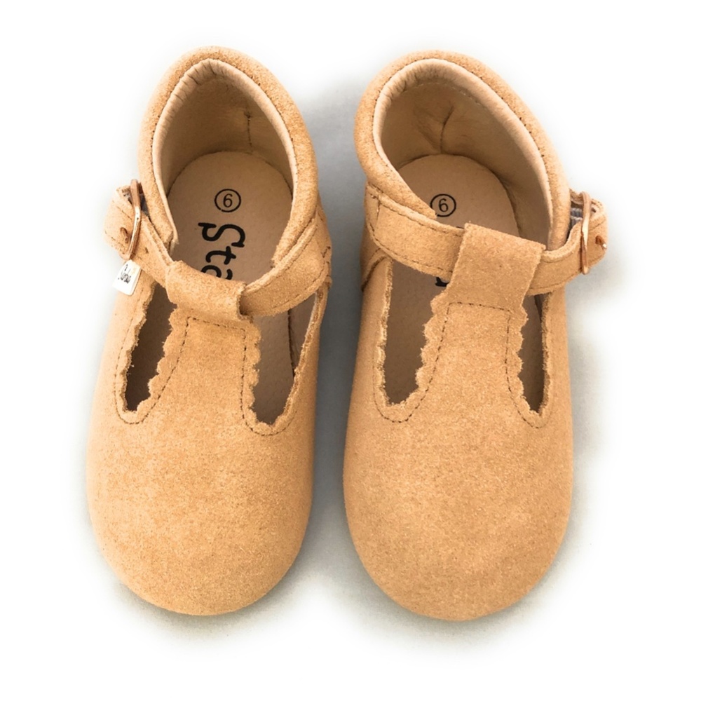 Size 6, 7, 9 Hard-Sole Baby Mary Jane Shoes, Peach Suede Toddler shoes